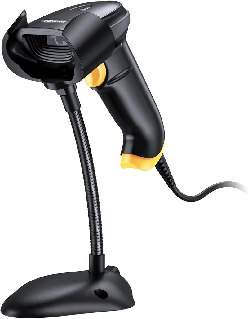 TEEMI 2D Barcode Scanner with Smart Stand USB Wired Handheld Automatic QR Data Matrix PDF417 OCR bar Codes Imager Global Shutter Computer Screen Scan for Windows Mac and Linux PC POS, Stand Included - Image 1